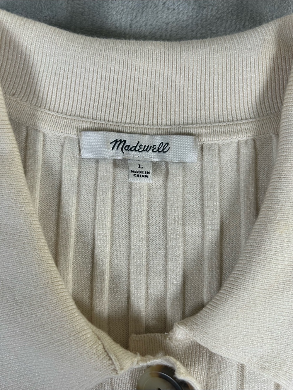 Madewell polo Cream Ribbed Button-Front Collared Sweater - Picture 3 of 12